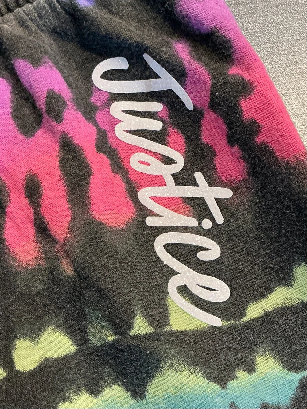 Justice Black Tie-Dye Joggers with Pink, Purple & Green